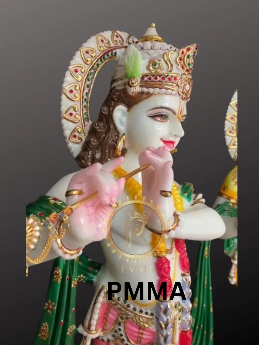 Handcrafted White Marble Radha Krishna Murti for Temple