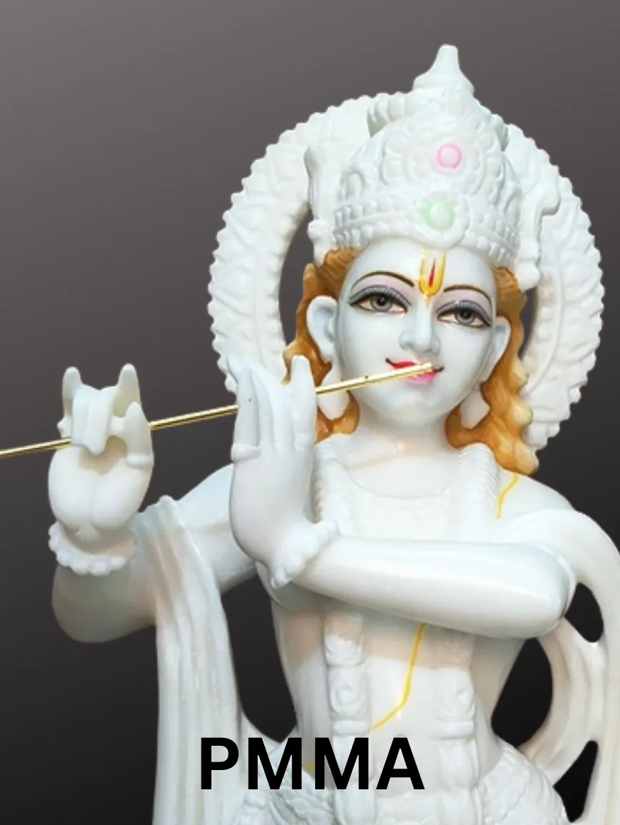 White Marble Radha Krishna Statue – 24 Inches Handcrafted Marble Idol
